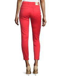 Escada Low Rise Skinny Cropped Jeans Red Poppy