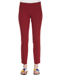 The Row Skinny Side Zip Stretch Wool Canvas Pants Crimson Red