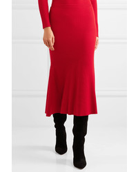Victoria Beckham Ribbed Wool Blend Midi Skirt Red