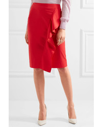 J.Crew Ruffled Cotton Blend Poplin Skirt Red