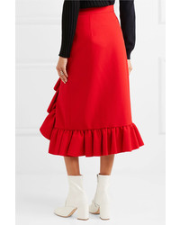 MSGM Ruffled Crepe Midi Skirt Red