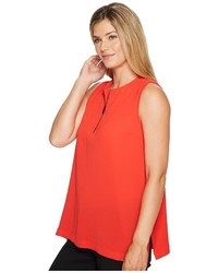 Vince Camuto Sleeveless Mix Media Zip Neck Top Clothing