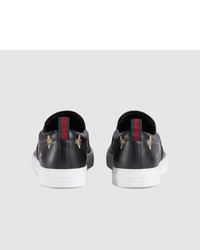 Gucci Leather Slip On Sneaker With Bees