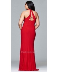 Faviana Jersey Rhinestone Halter Plus Size Prom Dress