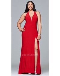 Faviana Jersey Rhinestone Halter Plus Size Prom Dress