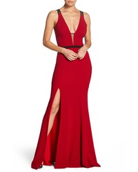 Dress the Population Lana Plunging Strappy Shoulder Gown