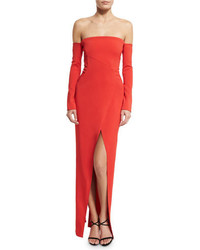 Thierry Mugler Long Sleeve Off The Shoulder Column Gown Red