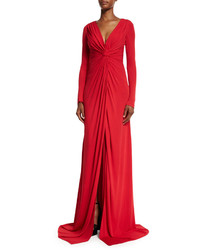 Badgley Mischka Long Sleeve Twist Front Jersey Gown Red