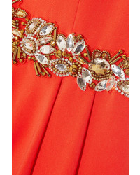 Marchesa Notte Ruffled Embellished Crepe Gown Tomato Red