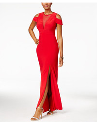 red cold shoulder gown
