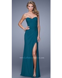 La Femme Ruched Crossover Jersey Prom Dress