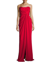 Badgley Mischka Silk Sweetheart Column Gown Red