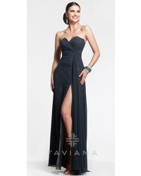 Faviana Sweetheart Ruched Side Slit Evening Gown