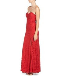 Sequin Hearts Strapless Lace Gown