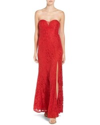 Sequin Hearts Strapless Lace Gown