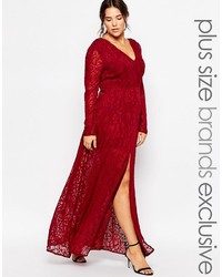 Red Slit Lace Maxi Dress