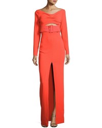SOLACE London Adalene Long Sleeve Belted Maxi Dress Red