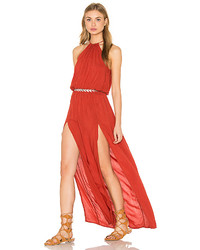 Blue Life Double Slit Maxi Dress In Red Size L