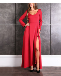 Red Side Slit Maxi Dress Plus Too