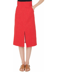 Akris High Waist A Line Cotton Stretch Denim Midi Skirt With Slits