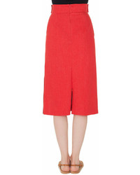 Akris High Waist A Line Cotton Stretch Denim Midi Skirt With Slits