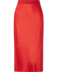 Red Slit Silk Pencil Skirt