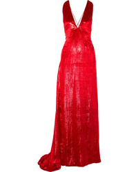 Red Slit Velvet Evening Dress
