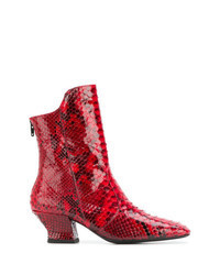 Red Snake Leather Ankle Boots