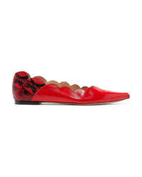 Red Snake Leather Ballerina Shoes