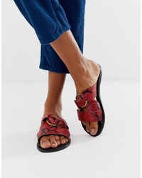 Red Snake Leather Flat Sandals