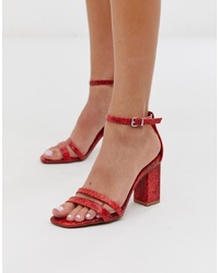 Bershka Snake Print Two Part Sandals In Red