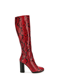Red Snake Leather Knee High Boots