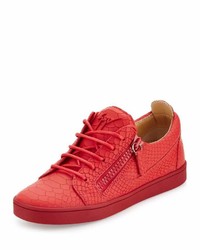 Giuseppe Zanotti Breks Snake Embossed Side Zip Sneaker Red