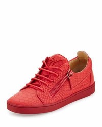 Giuseppe Zanotti Breks Snake Embossed Side Zip Sneaker Red