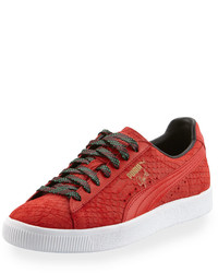 Puma Clyde Gcc Snakeskin Embossed Leather Low Top Sneaker Red