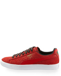 Puma Clyde Gcc Snakeskin Embossed Leather Low Top Sneaker Red