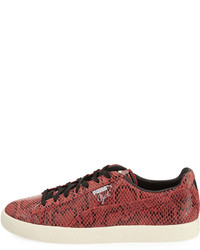 Puma Clyde Snakeskin Embossed Leather Low Top Sneaker Red