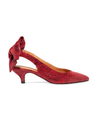 Red Snake Suede Pumps