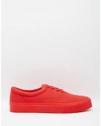 Asos Brand Lace Up Sneakers In Red Canvas