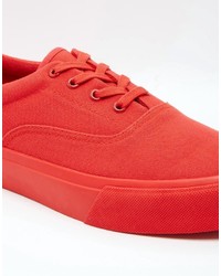 Asos Brand Lace Up Sneakers In Red Canvas