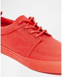 Asos Brand Lace Up Sneakers In Red Canvas With Back Pull