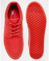Asos Brand Lace Up Sneakers In Red Canvas With Back Pull