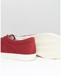 Asos Lace Up Sneakers In Burgundy Canvas With Rubber Toe Detail