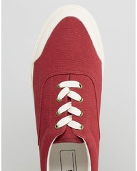 Asos Lace Up Sneakers In Burgundy Canvas With Rubber Toe Detail