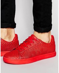 Asos Lace Up Sneakers In Red Snakeskin Effect