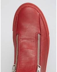 Asos Zip Sneakers In Red With Chunky Sole