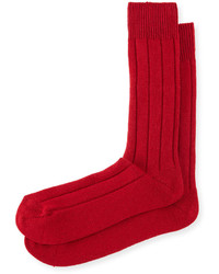 Neiman Marcus Cashmere Blend Ribbed Socks Red
