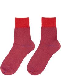 Y's Red Metallic Socks