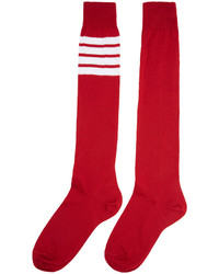 Thom Browne Red Ribbed Knee High Four Bar Socks