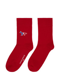 MAISON KITSUNÉ Red Tricolor Fox Socks